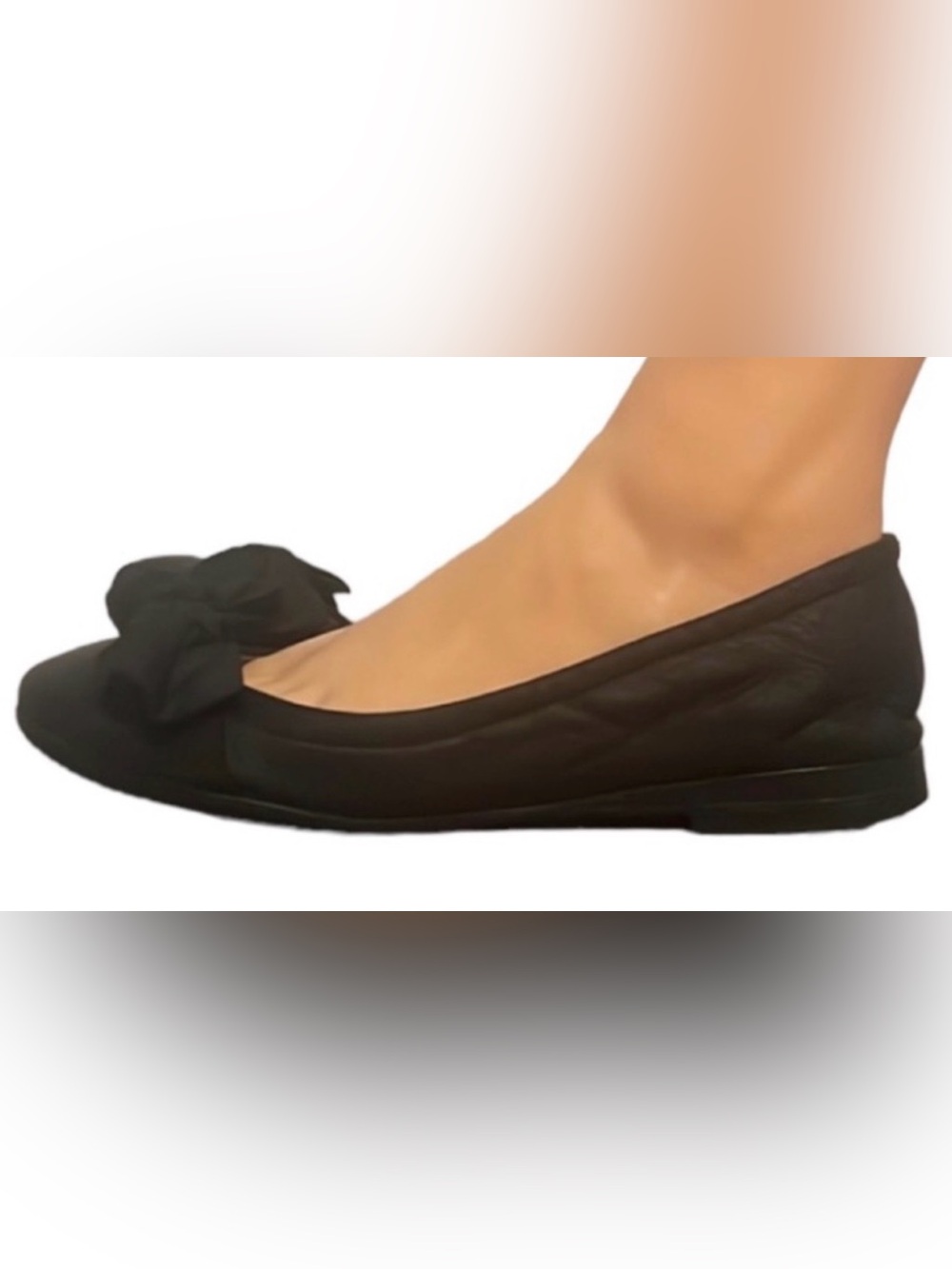 Authentic Valentino luxury designer black leather bow ballet flats sz 7 Euro 37 - Picture 2 of 12